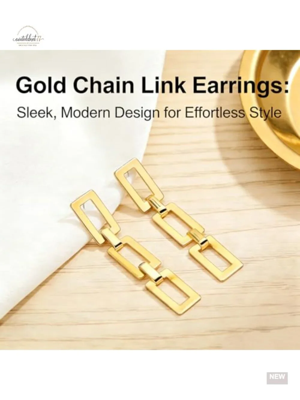 Oversized Gold Plated Chain Link Drop Earrings Statement Geometric Rectangular